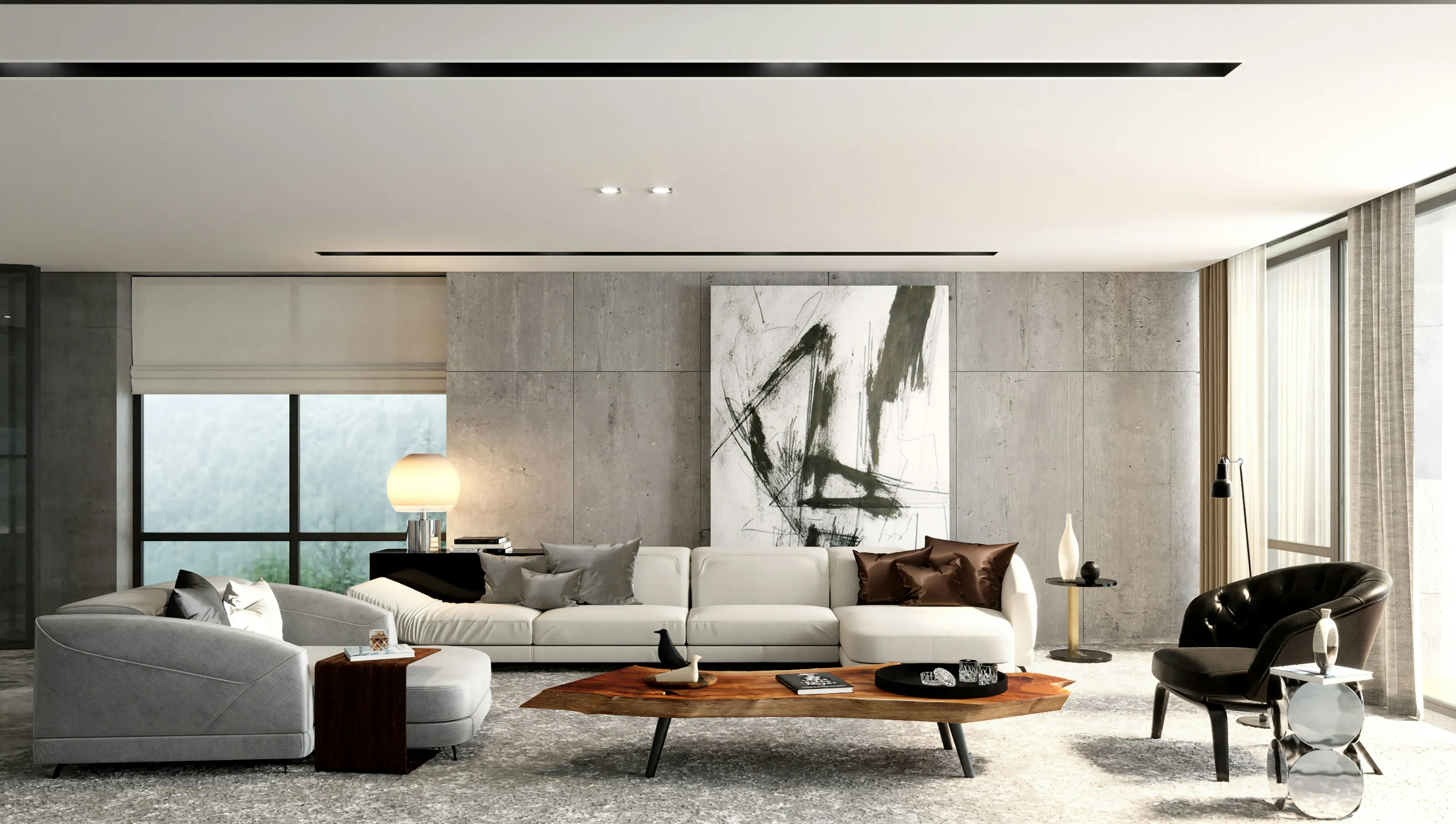 Warm and inviting family living room featuring comfortable seating, tactile textures, and a timeless aesthetic.